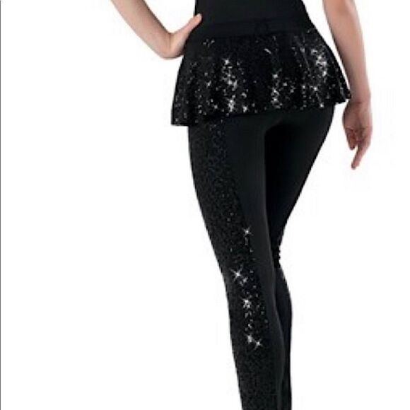 Weissman dance costume black sequins pants LE JAZZ HOT PEPLUM LEGGINGS Adult SA - Picture 2 of 11